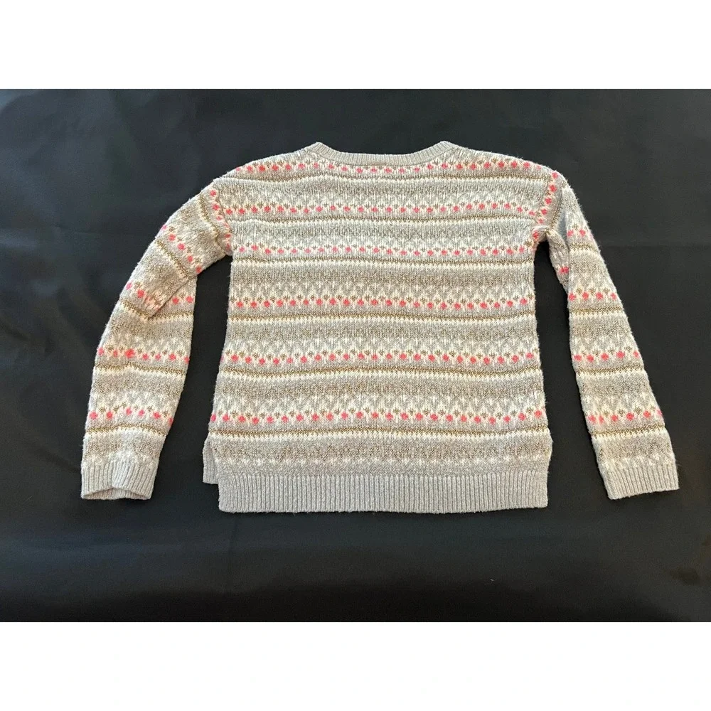 OshKosh Bgosh Girls Size 8 Fair Isle Metallic Knit Sweater Gray Pink Gold Pocket